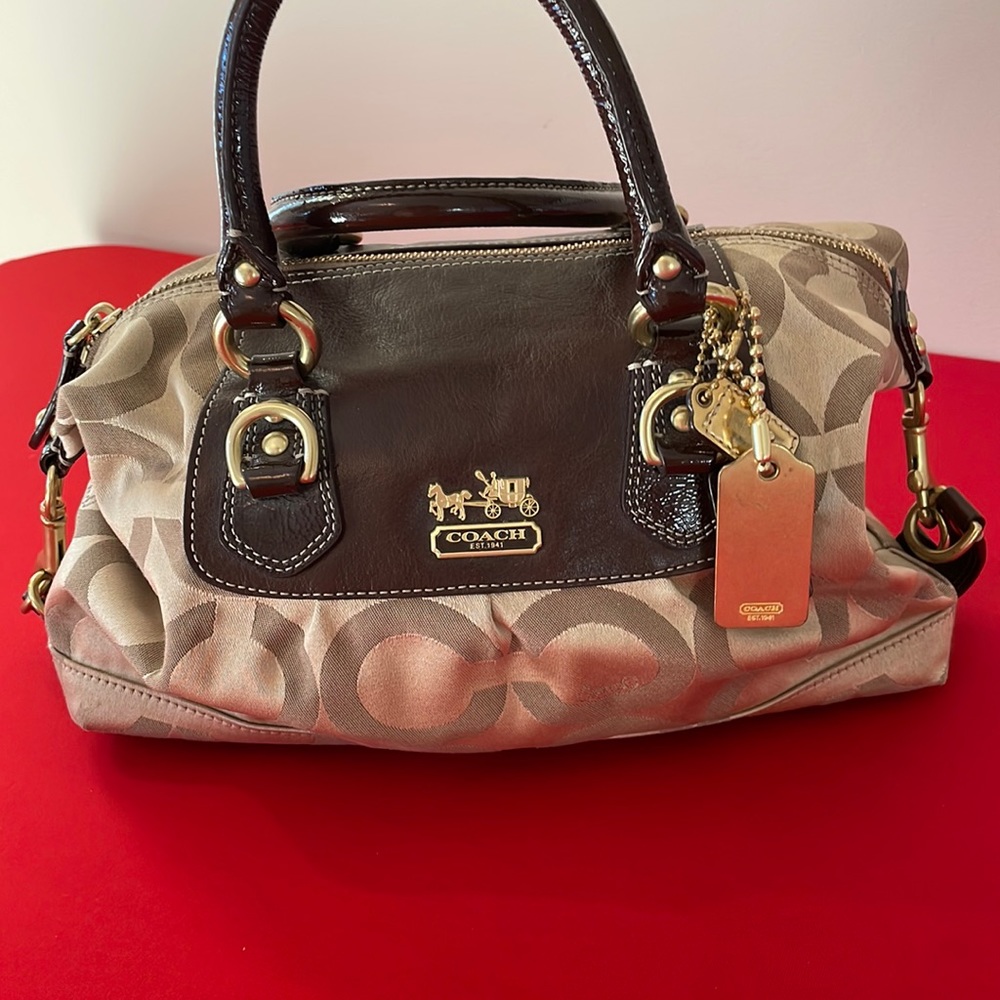 🟡 COACH BROWN LEATHER/CANVAS DUFFLE STYLE PURSE